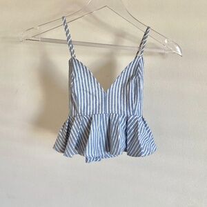 🪞hm darling spaghetti strap v neck front peplum mini striped tank top